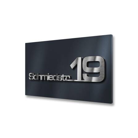 Hausnummernschild mit Schriftzug aus Edelstahl in...