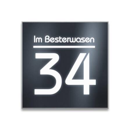 LED-Hausnummernschild in Anthrazit mit Straße