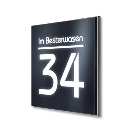 LED-Hausnummernschild in Anthrazit mit Straße