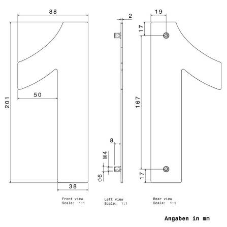 Metzler Hausnummer | Edelstahl | Arial | Anthrazitgrau | Höhe 20 cm | 1
