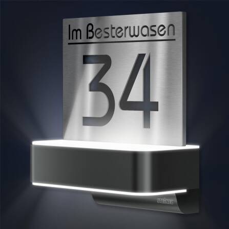 LED-Hausnummernschild von Steinel | L820 | Anthrazit und Edelstahl | Sensor & Bluetooth