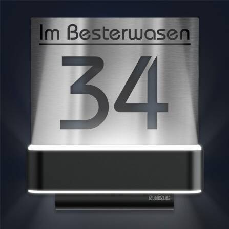 LED-Hausnummernschild von Steinel | L820 | Anthrazit und Edelstahl | Sensor & Bluetooth