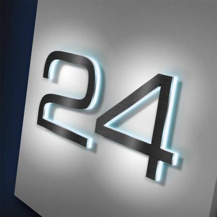 LED-beleuchtetes Hausnummernschild aus Edelstahl in...