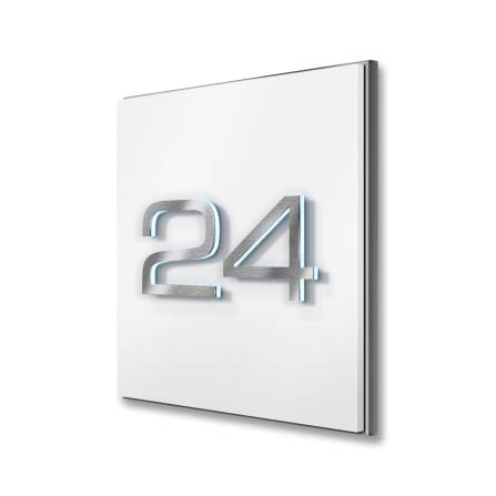 LED-beleuchtetes Hausnummernschild aus Edelstahl in Schneeweiß