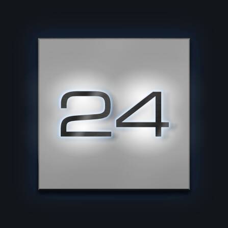 LED-beleuchtetes Hausnummernschild aus Edelstahl in Schneeweiß