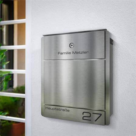 Metzler Briefkasten aus Edelstahl | personalisiert mit Gravur | Zeitungsfach optional | Edelstahl | Moris