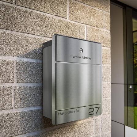 Metzler Briefkasten aus Edelstahl | personalisiert mit Gravur | Zeitungsfach optional | Edelstahl | Moris