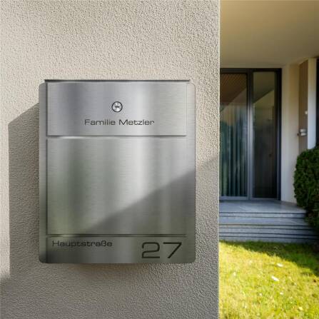 Metzler Briefkasten aus Edelstahl | personalisiert mit Gravur | Zeitungsfach optional | Edelstahl | Moris