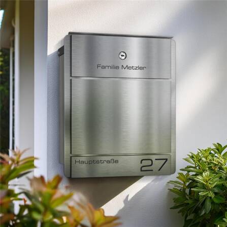 Metzler Briefkasten aus Edelstahl | personalisiert mit Gravur | Zeitungsfach optional | Edelstahl | Moris