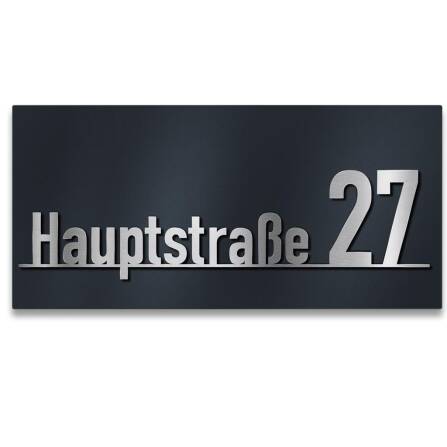 Hausnummernschild Anthrazit mit Schriftzug aus Edelstahl