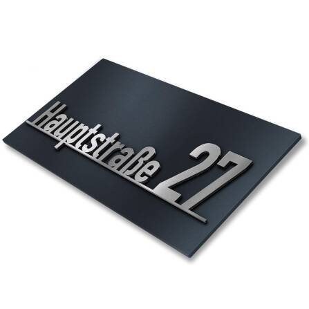 Hausnummernschild Anthrazit mit Schriftzug aus Edelstahl