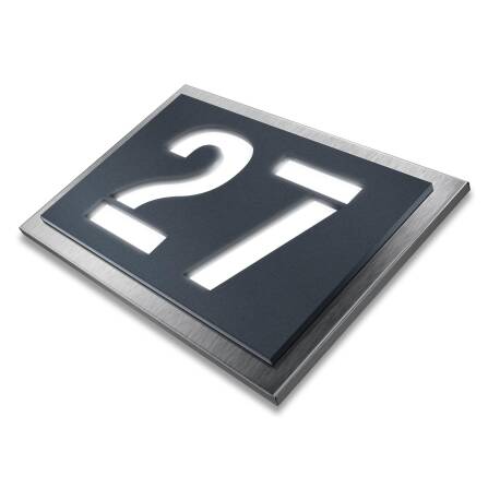 LED-beleuchtetes Hausnummernschild aus Edelstahl in matt...