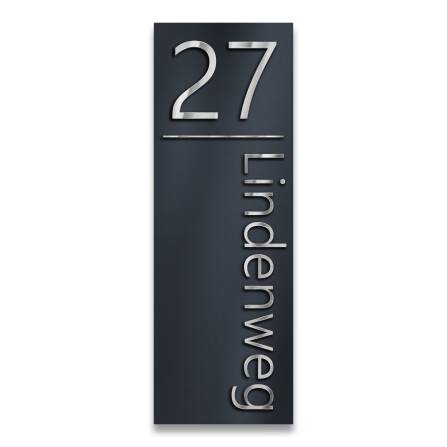 Metzler Hausnummernschild Hochformat Anthrazit Edelstahl...