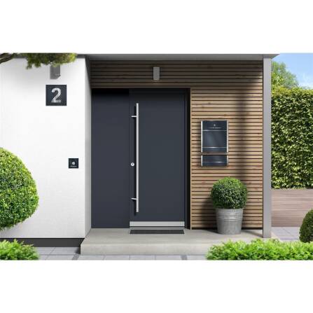 3D-Hausnummernschild in Anthrazit mit Edelstahlziffer