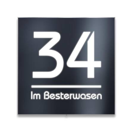 LED-Hausnummernschild in Anthrazit mit Hausnummer groß