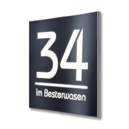 LED-Hausnummernschild in Anthrazit mit Hausnummer groß