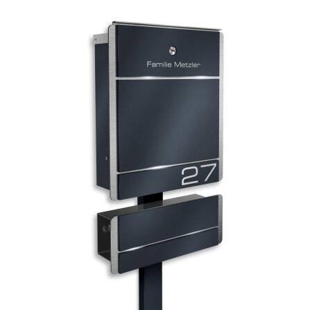 Metzler Briefkasten Standfuß Anthrazit Gravur +...