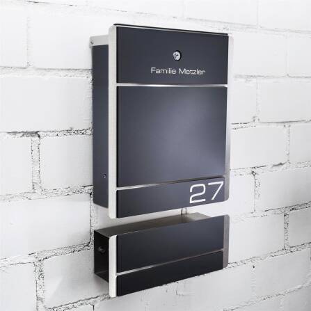 Metzler Boîte aux Lettres Pied Support Anthracite Gravure + Compartiment Journaux optionnelle | 01