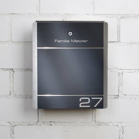 Metzler Boîte aux Lettres Pied Support Anthracite Gravure + Compartiment Journaux optionnelle | 01