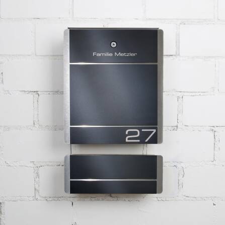 Metzler Boîte aux Lettres Pied Support Anthracite Gravure + Compartiment Journaux optionnelle | 01