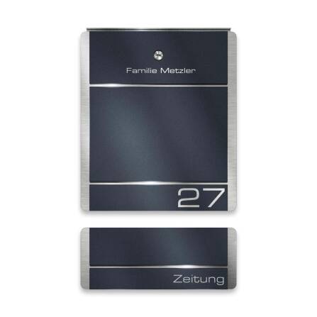 Metzler Boîte aux Lettres Pied Support Anthracite Gravure + Compartiment Journaux optionnelle | 01