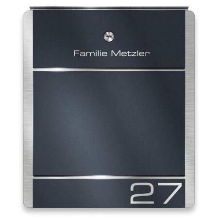 Metzler Briefkasten Standfuß Anthrazit Gravur +...