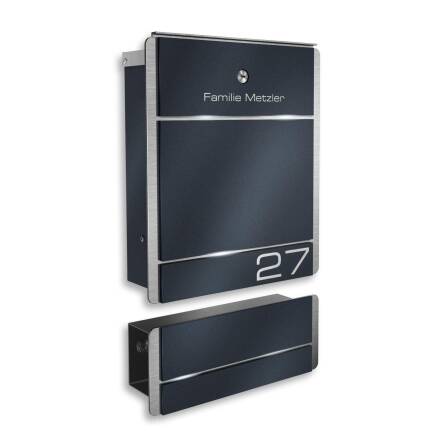 Metzler Boîte aux Lettres Pied Support Anthracite Gravure + Compartiment Journaux optionnelle | 01