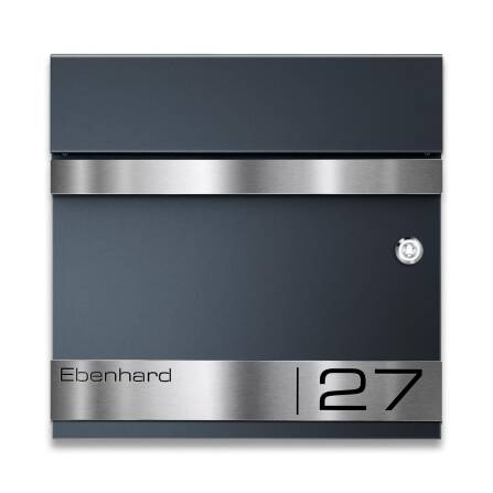 Cassetta delle lettere Metzler con campanello wireless | Antracite | personalizzata con incisione | Targhetta nome in acciaio inox | con vano per giornali | Stencil