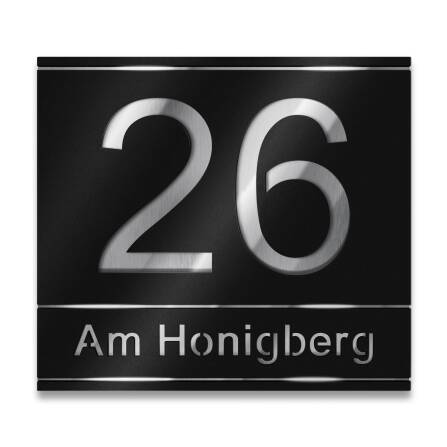 Metzler Tafel aus Edelstahl mit Hausnummer und Straße Farboptionen wählbar