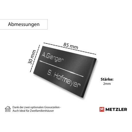 Namensschild aus Edelstahl in Eisenglimmer mit Lasergravur