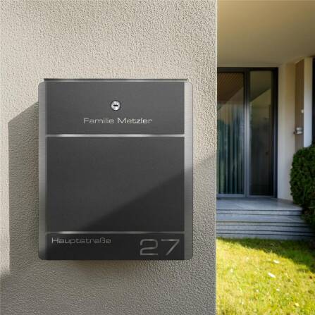 Metzler Briefkasten aus Edelstahl | personalisiert mit Gravur | Zeitungsfach optional | Eisenglimmer | Moris