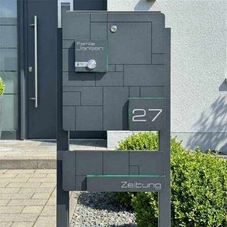 Metzler Standbriefkasten Funkklingel Anthrazit Edelstahl Gravur optional | 02