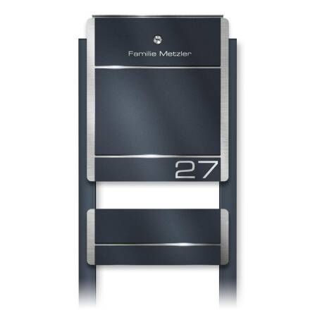 Metzler Standbriefkasten Anthrazit Gravur + Zeitungsfach...