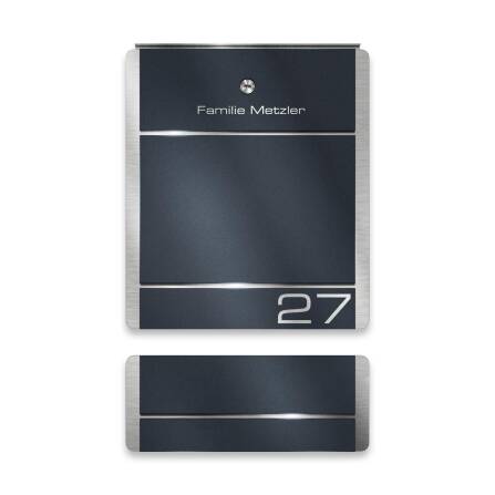 Metzler Standbriefkasten Anthrazit Gravur + Zeitungsfach...