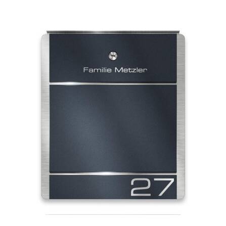 Metzler Cassetta Postale Autonoma Antracite con Incisione + Porta Quotidiani Opzionale | 01