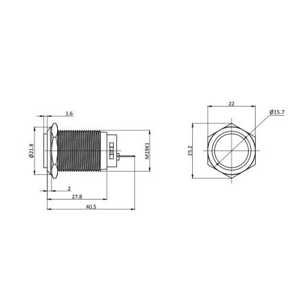 Metzler - Drucktaster 19mm - IP67 IK10 - Edelstahl - Hervorstehend - Lötkontakte