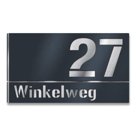 Hausnummernschild aus Edelstahl für Eckmontage links