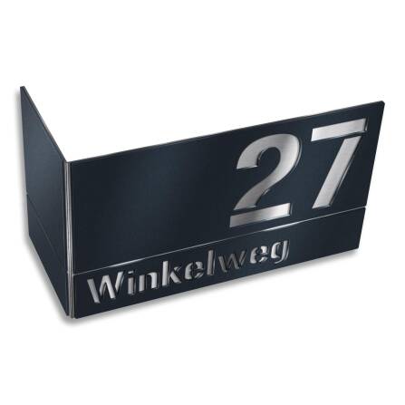 Hausnummernschild aus Edelstahl für Eckmontage links