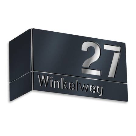 Hausnummernschild aus Edelstahl für Eckmontage links