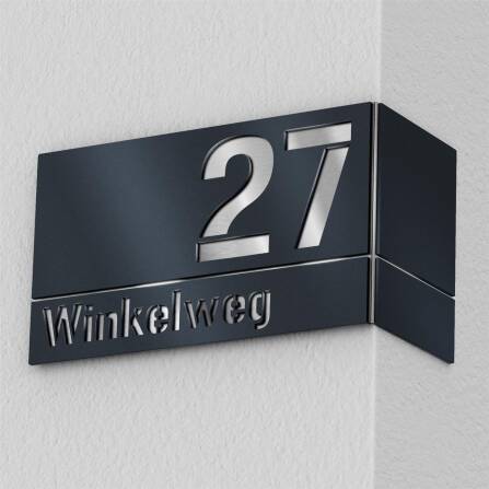 Hausnummernschild aus Edelstahl für Eckmontage rechts