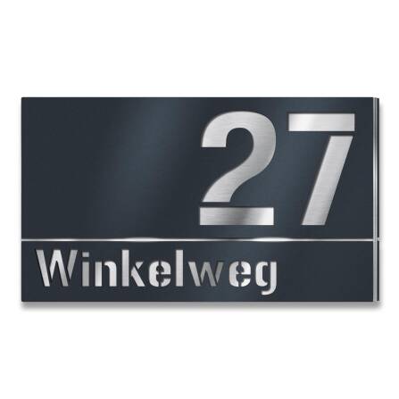 Hausnummernschild aus Edelstahl für Eckmontage rechts