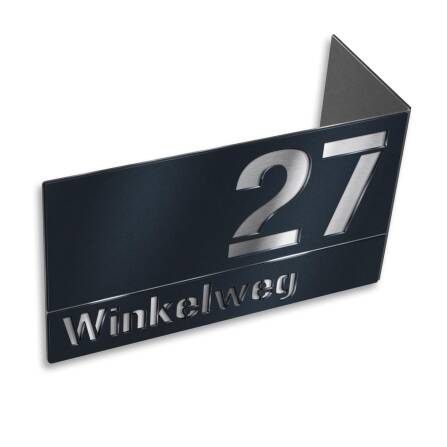 Hausnummernschild aus Edelstahl für Eckmontage rechts