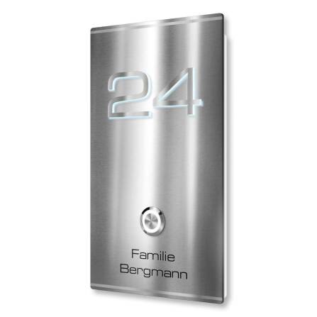 Metzler Türklingel Aufputz Edelstahl Gravur 3D-LED-Hausnummer | Gala