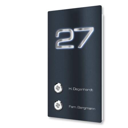 Metzler Türklingel Aufputz Mehrfamilienhaus Anthrazit Gravur 3D-LED-Hausnummer | Erik M2
