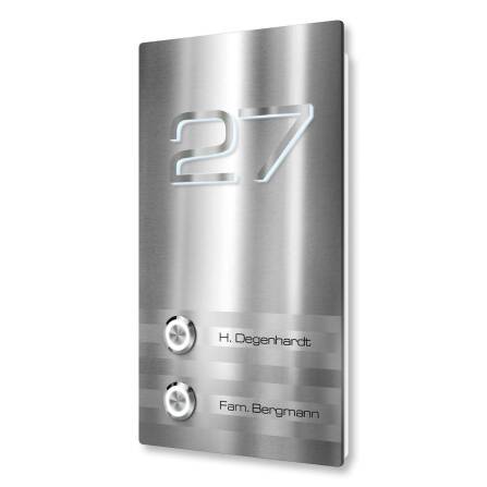 Metzler Türklingel Edelstahl Mehrfamilienhaus Gravur 3D-LED-Hausnummer | Ines M2