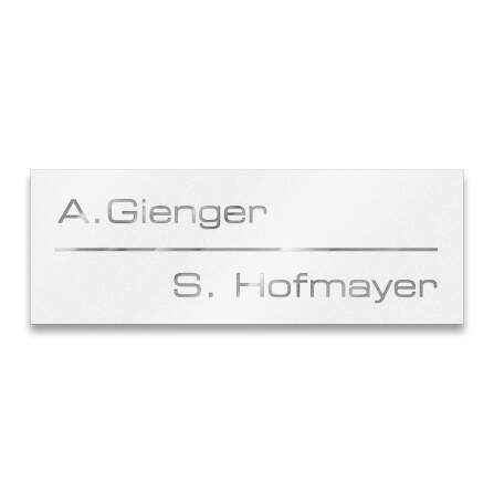 Namensschild aus Edelstahl in Weiß mit Lasergravur