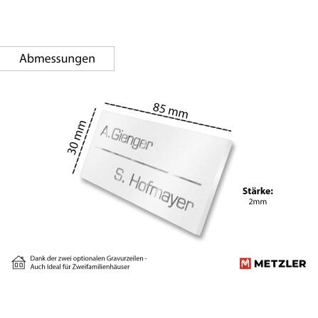 Namensschild aus Edelstahl in Weiß mit Lasergravur