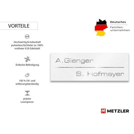Namensschild aus Edelstahl in Weiß mit Lasergravur