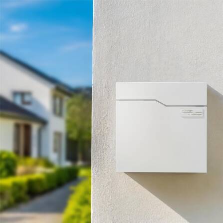 Namensschild aus Edelstahl in Weiß mit Lasergravur