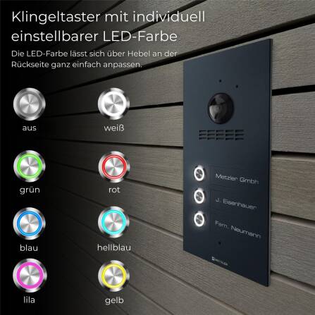 Metzler VDM10 2.0 Mehrfamilien Video-Türsprechanlage | 3 Klingeltaster | Kian